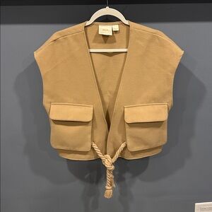 Maeve by Anthropologie Cropped Sweater Vest Boxy Oversized Academia Neutral Tan